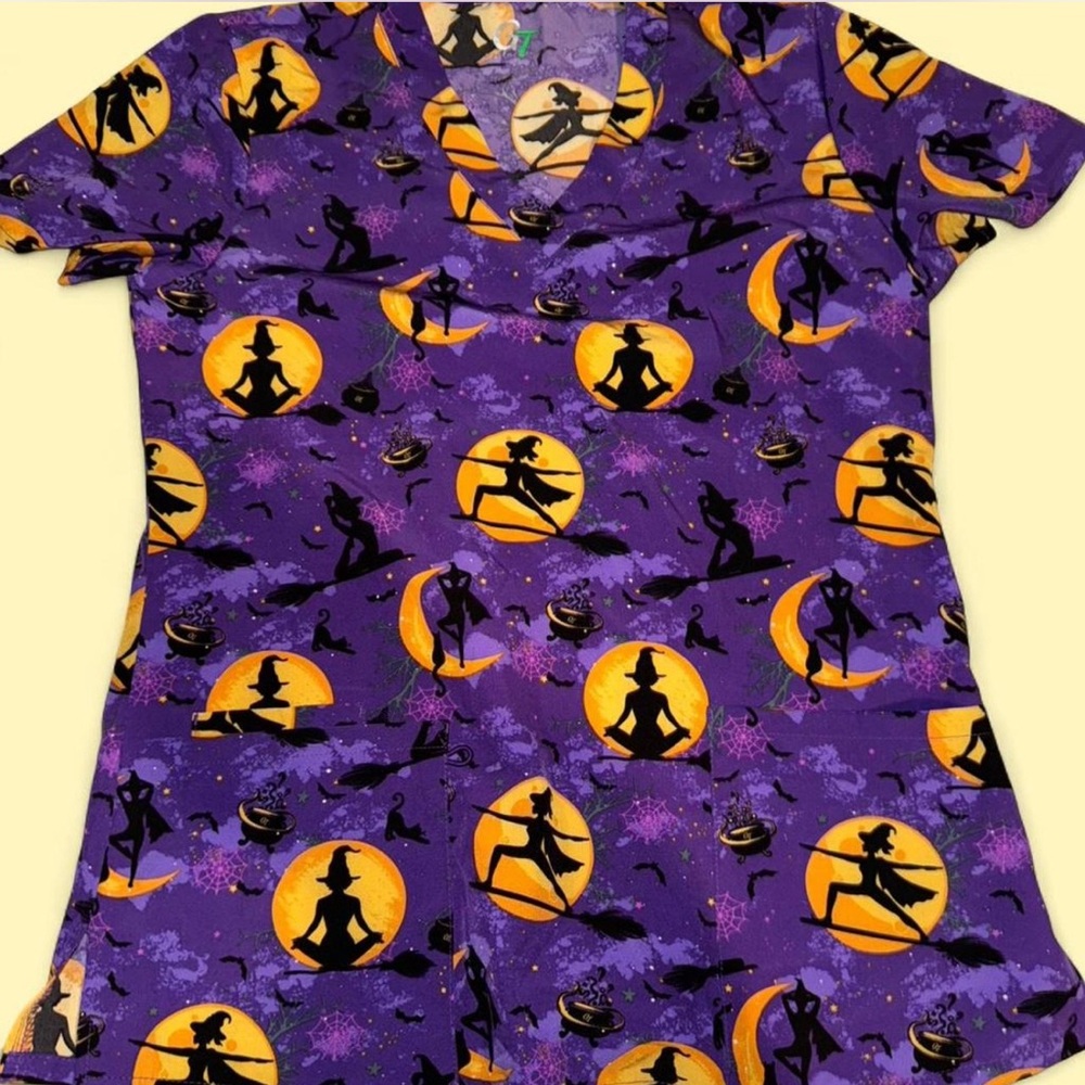 Purple Halloween Themed Scrub Top